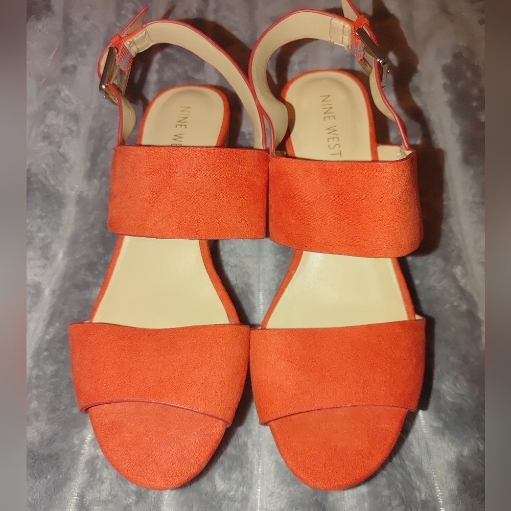 Nine West Orange Sandals Minimalist Design, Size 6.5 No Box